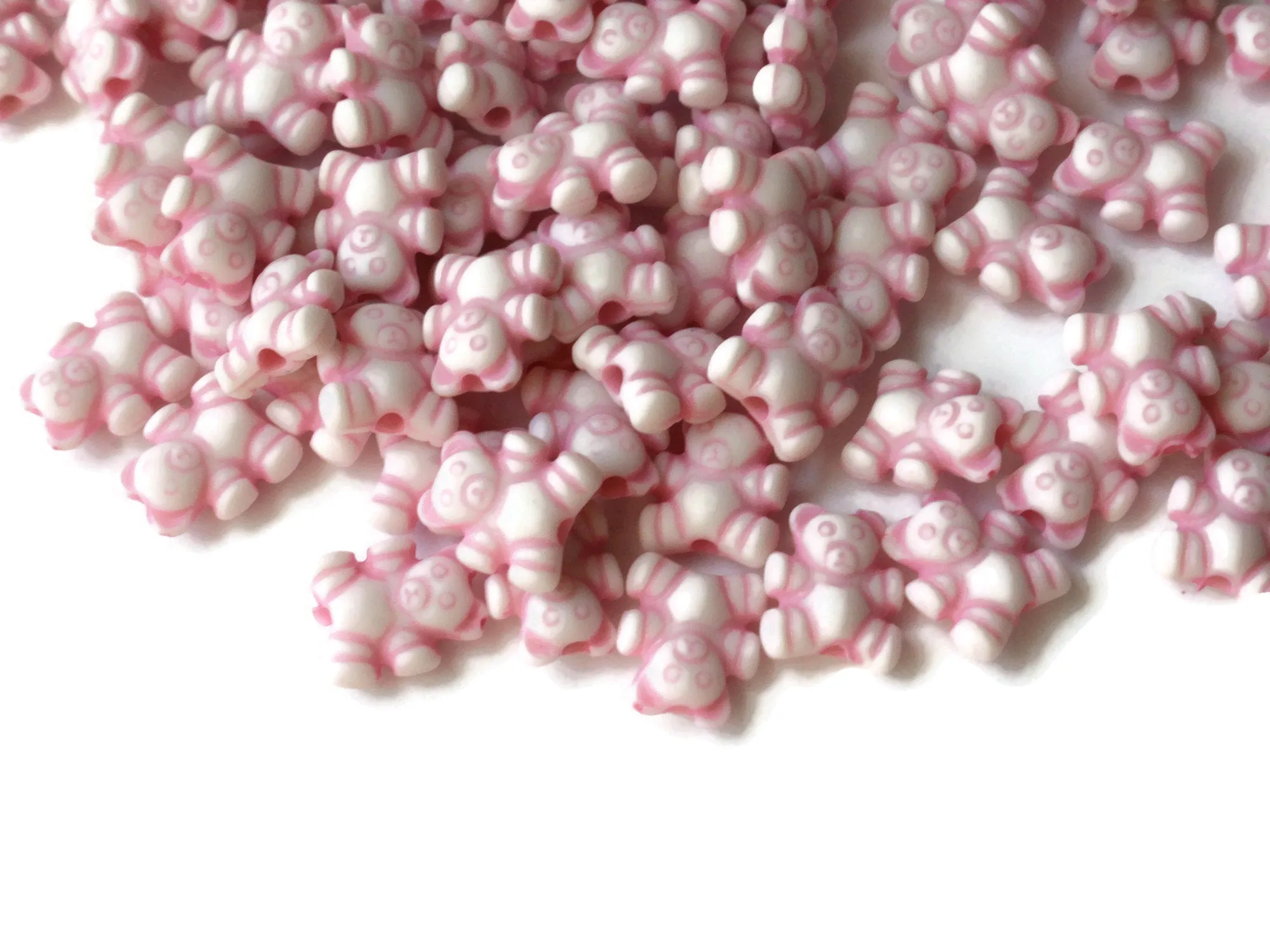 100 Baby Pink Teddy Bear Beads Plastic  Animal Beads Small Cute Toy Beads