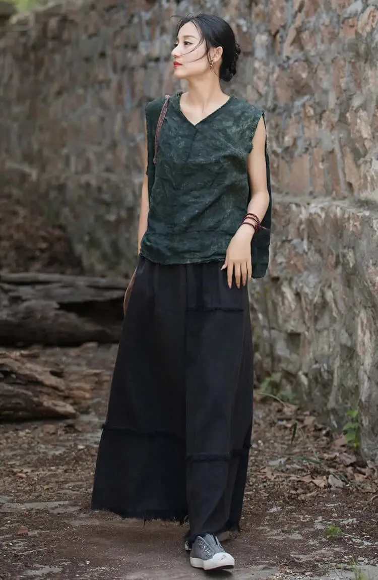 a line skirt Green Retro beach maxi skirt - skirts for women