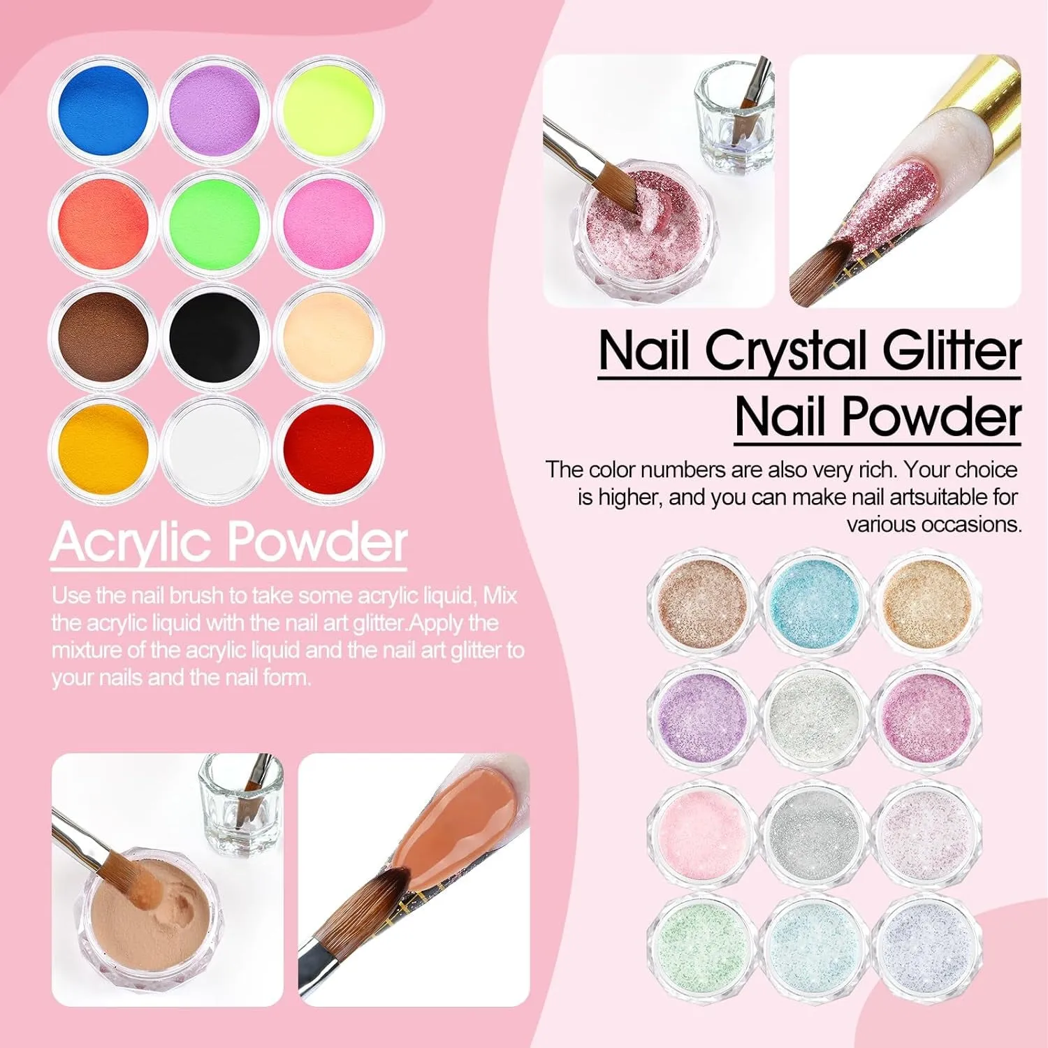 Acrylic Nail Starter Kit for Beginners - Glitter, Rhinestones, Nail Tips & DIY Supplies