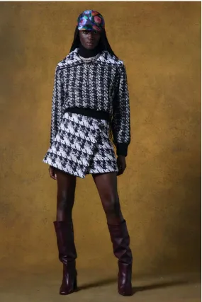 Benjamin Benmoyal - Mini Overlap Skirt: Houndstooth