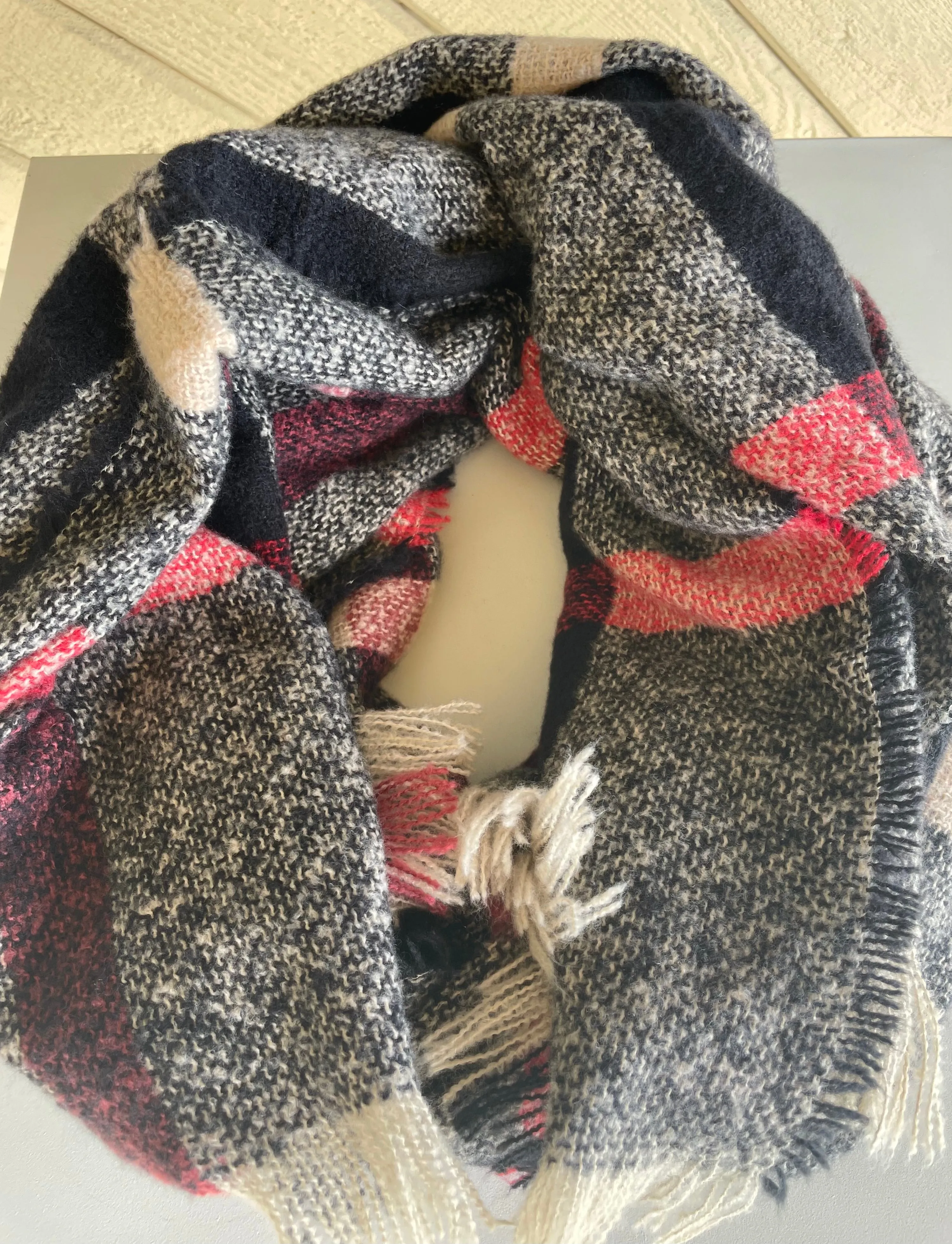 Black, Red & Cream Stripe Scarf