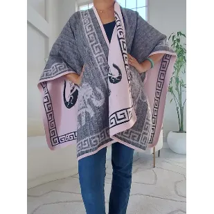 Blanket Shawl/ Poncho Reversible Two Tone Throw- Elephant Print Sweater