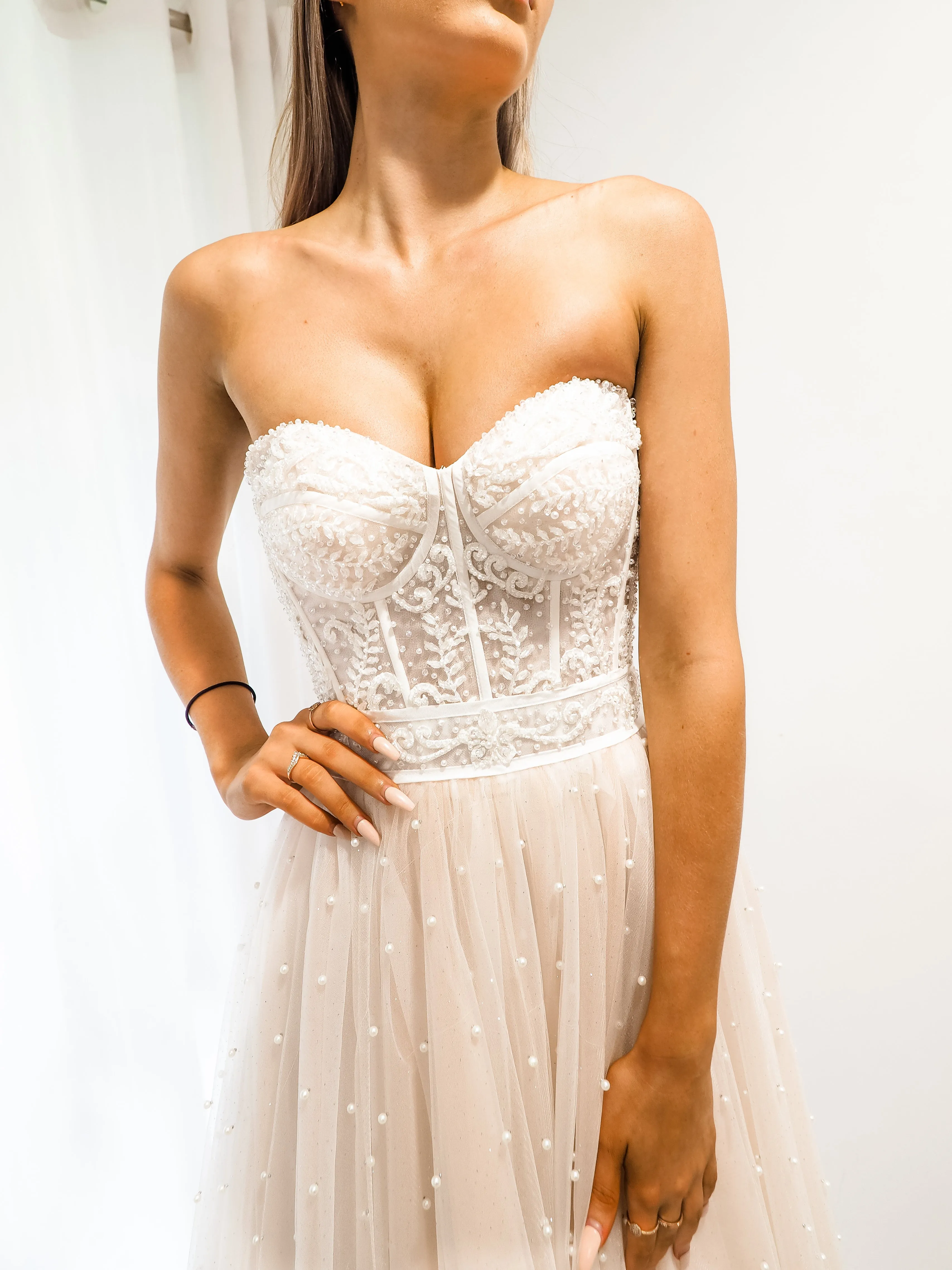 Blush tulle bustier corset dress