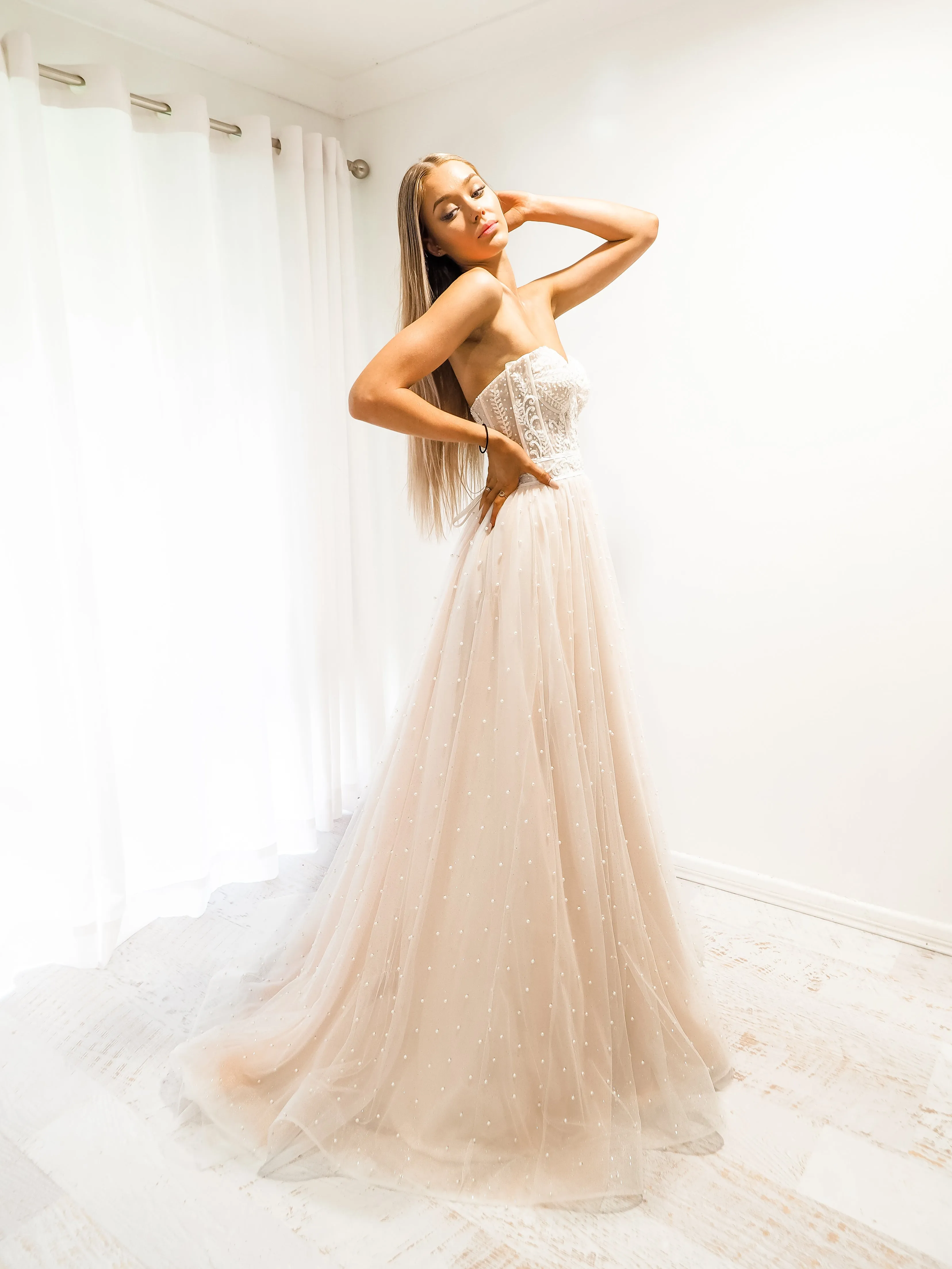 Blush tulle bustier corset dress