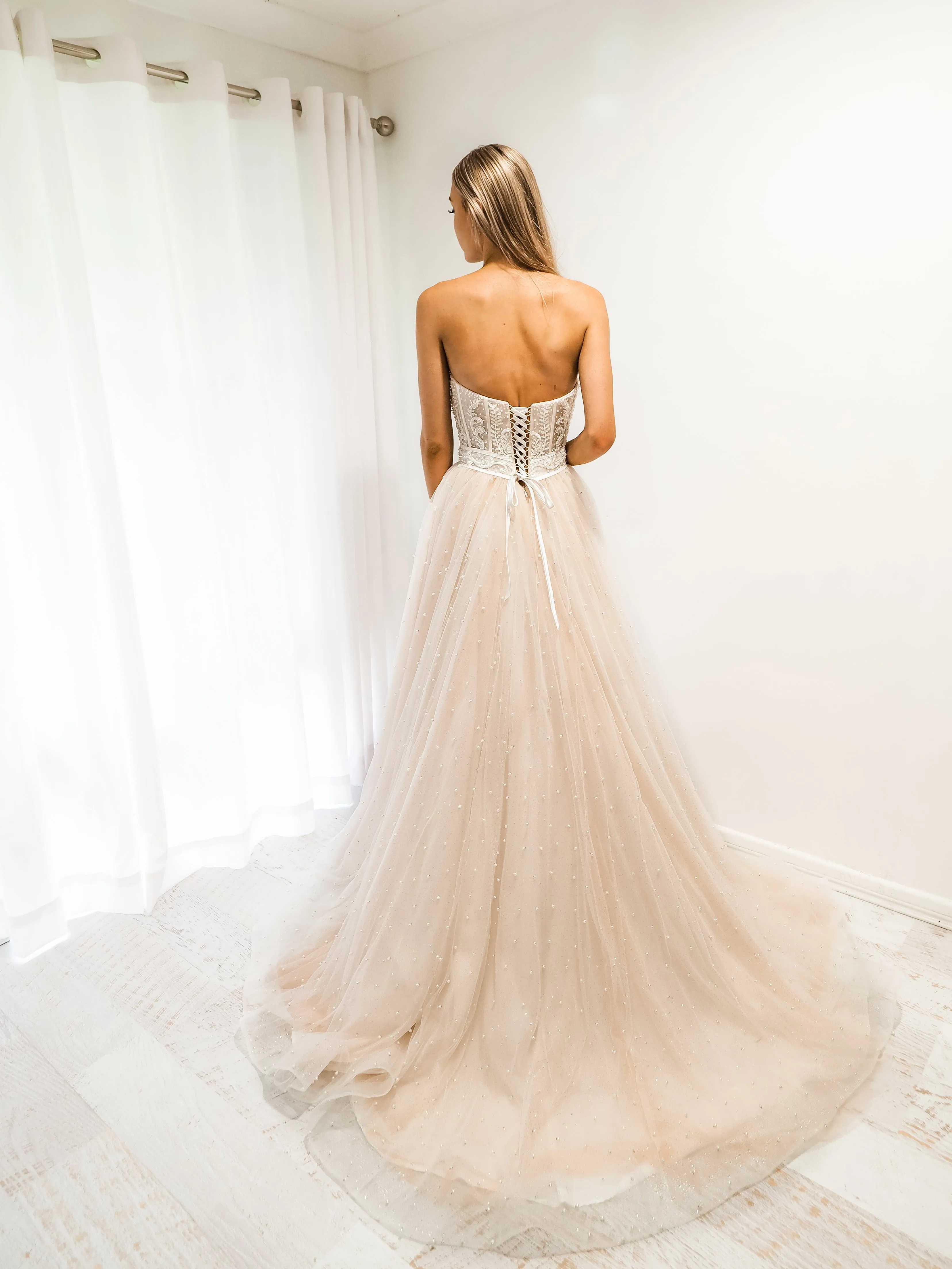 Blush tulle bustier corset dress