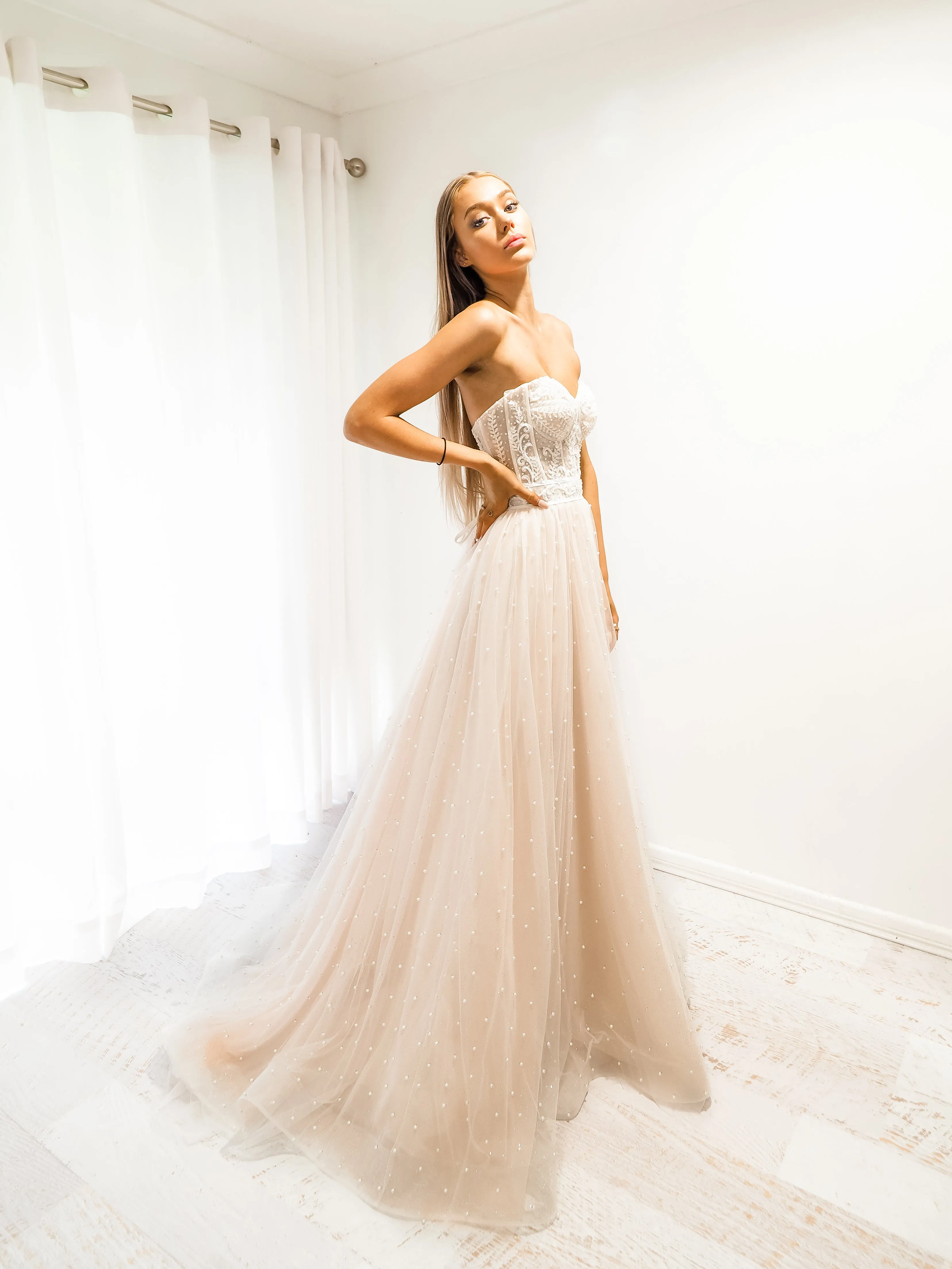 Blush tulle bustier corset dress