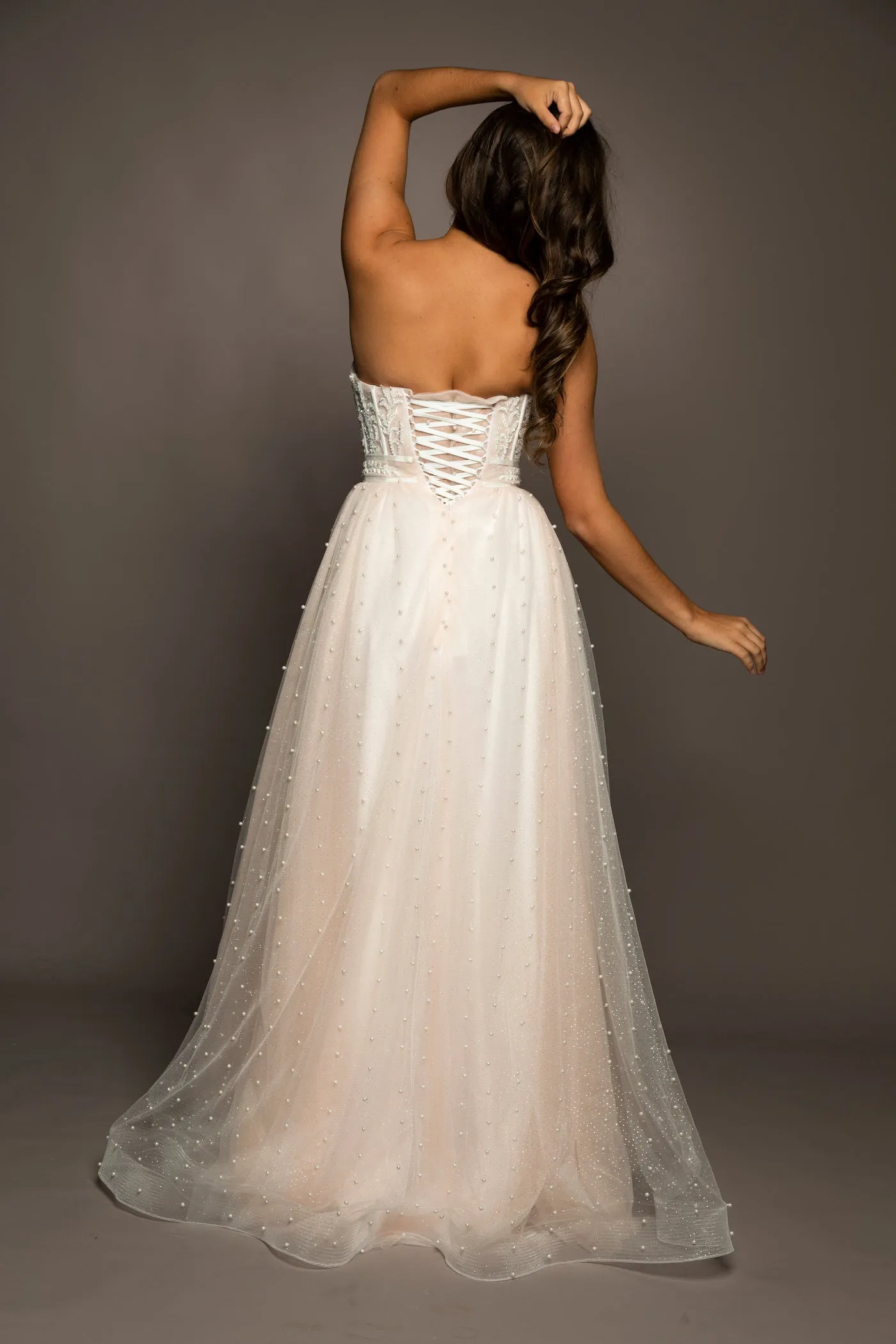 Blush tulle bustier corset dress