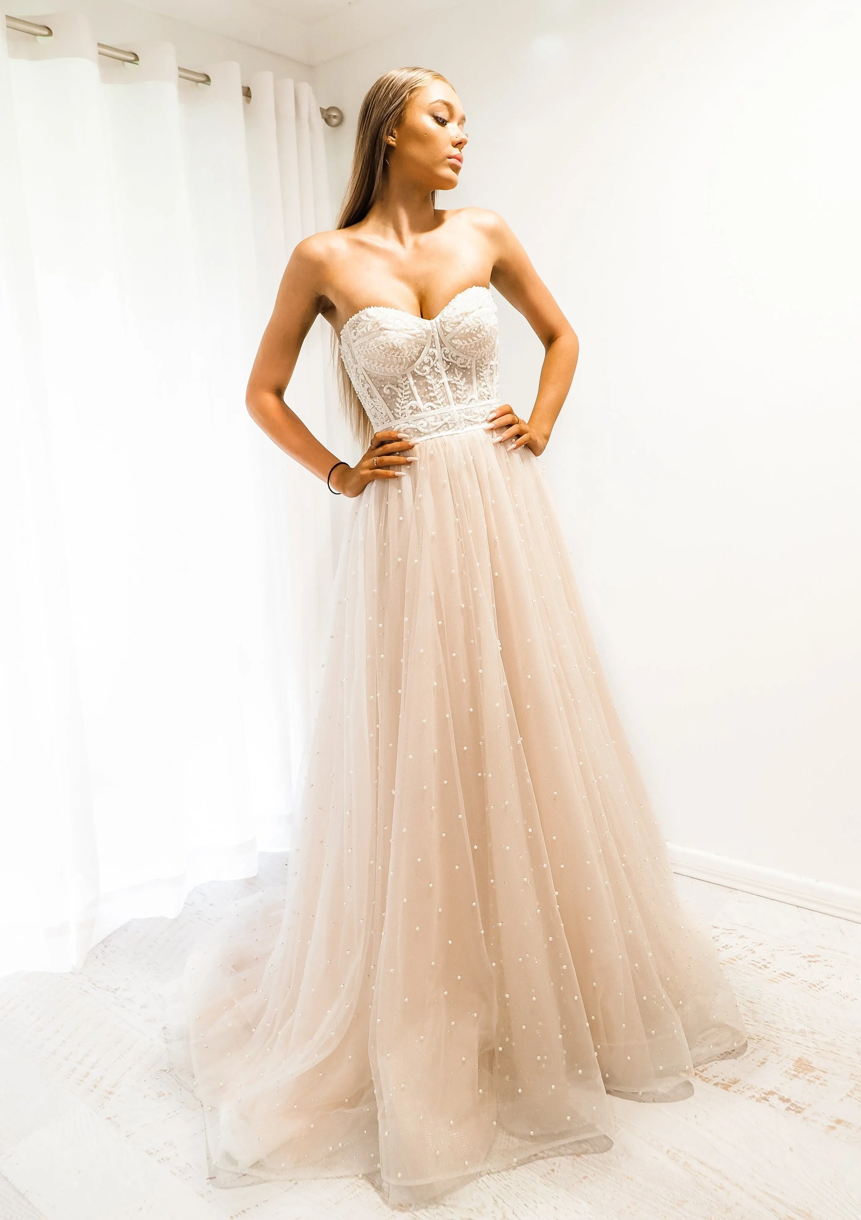Blush tulle bustier corset dress