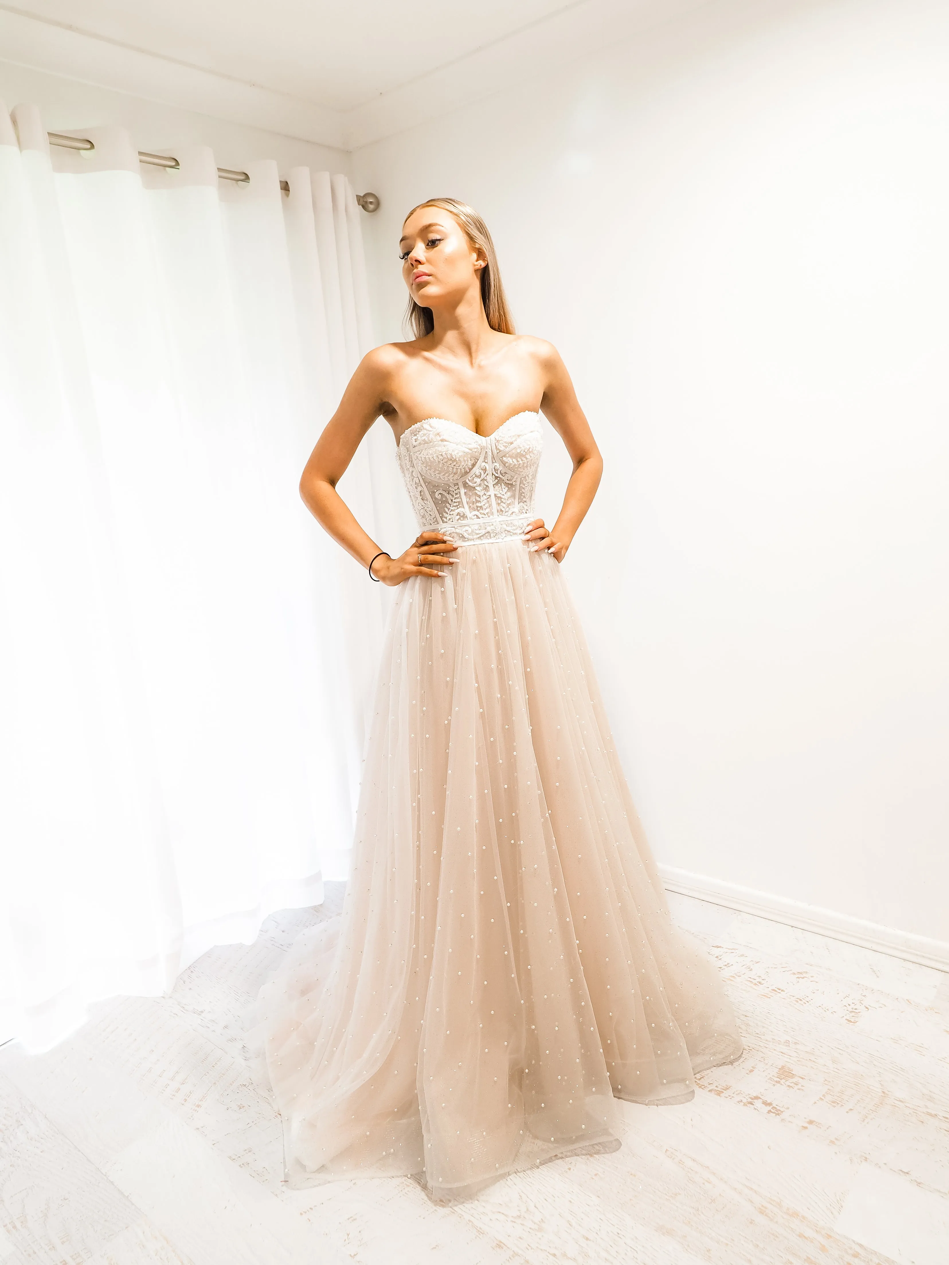Blush tulle bustier corset dress