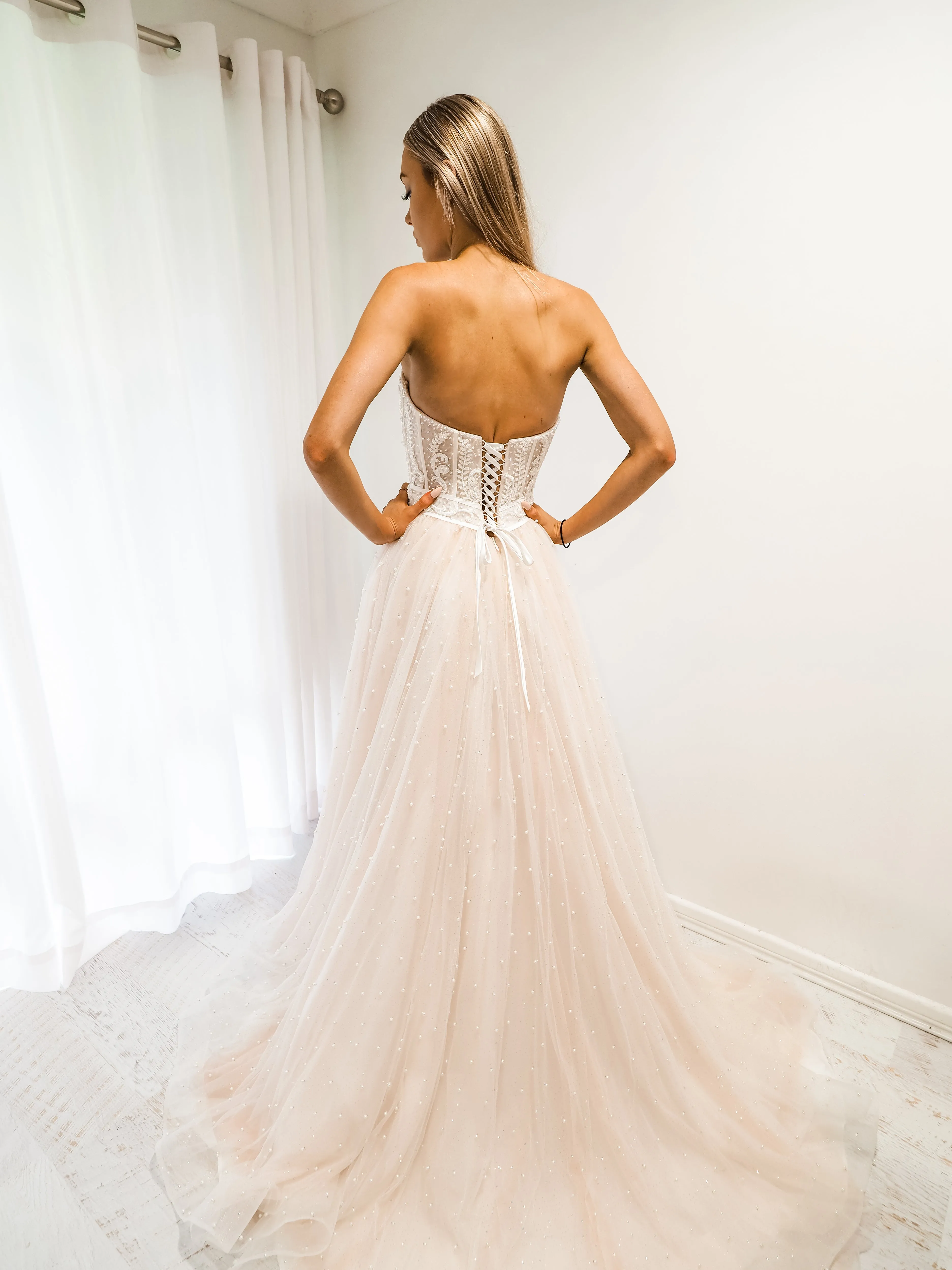 Blush tulle bustier corset dress
