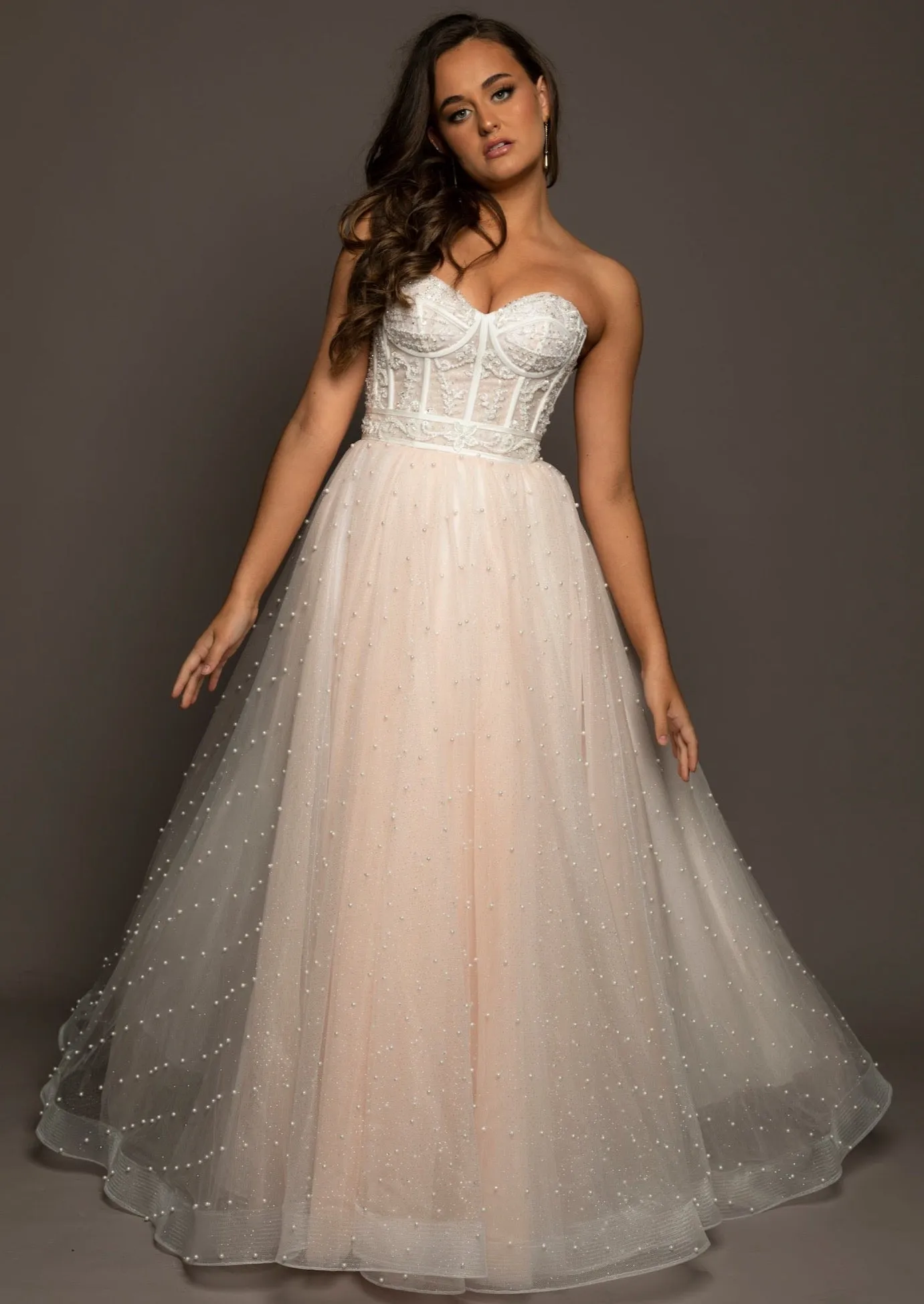 Blush tulle bustier corset dress