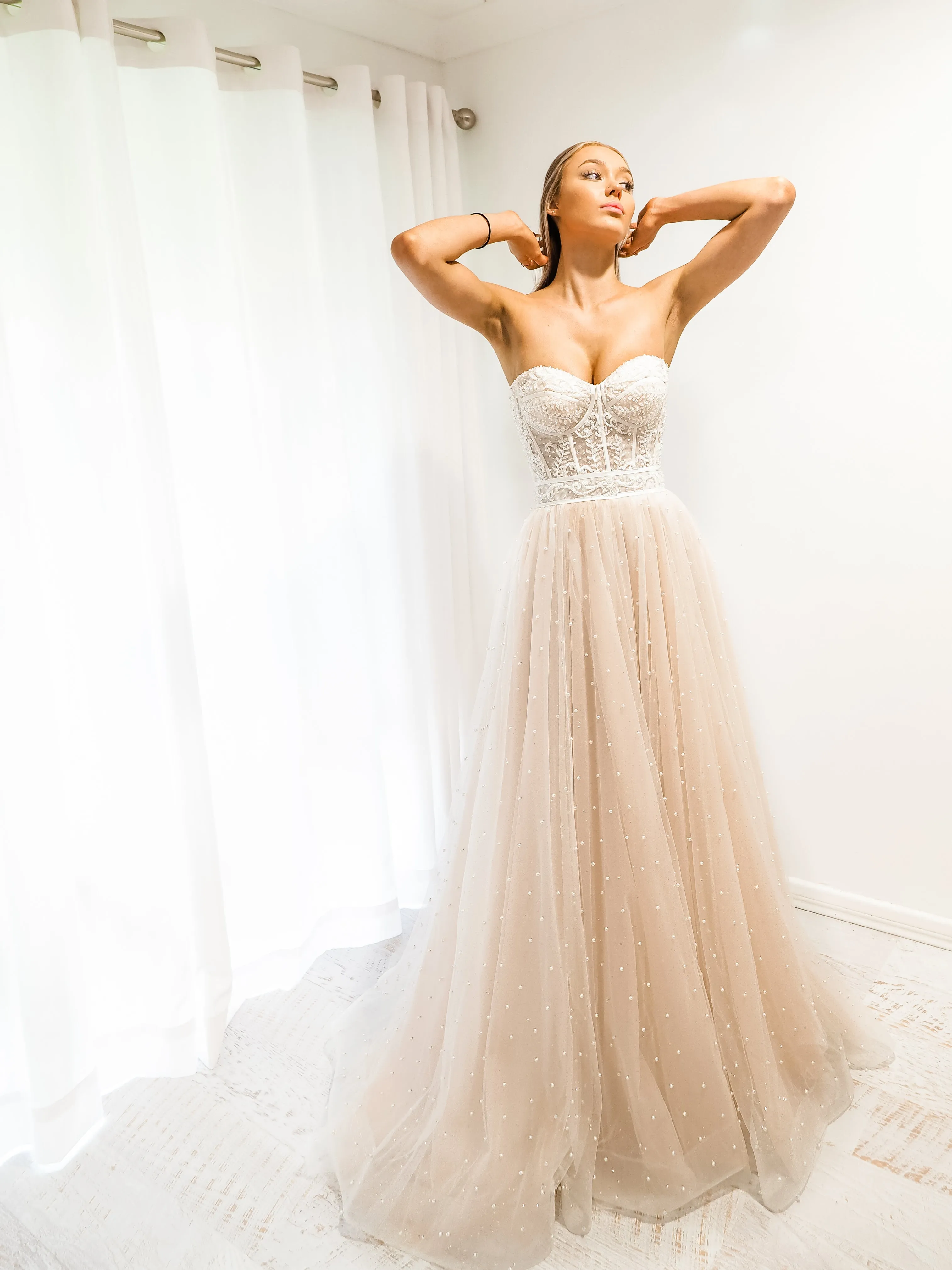 Blush tulle bustier corset dress
