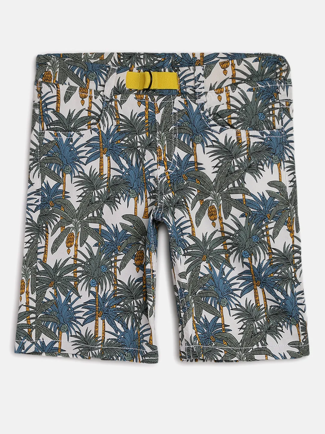 Boys White Overall Printed Shorts