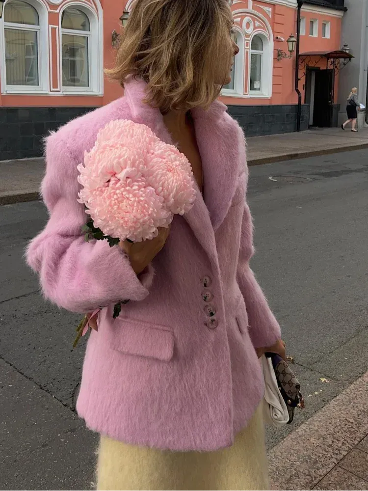 Chic Pink wool large fit blazer jacket fall coat