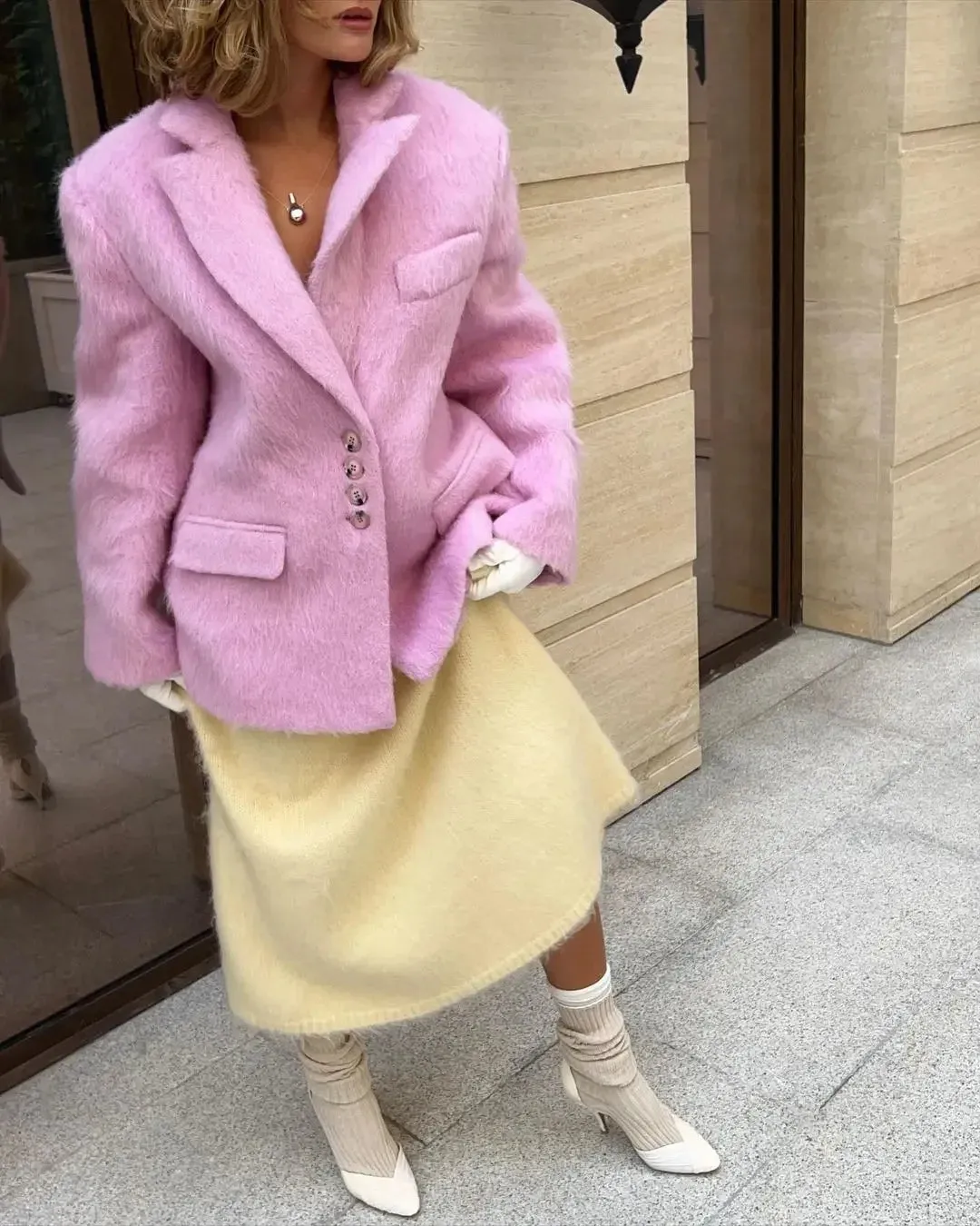 Chic Pink wool large fit blazer jacket fall coat