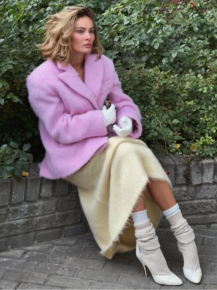 Chic Pink wool large fit blazer jacket fall coat