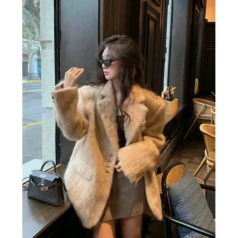 Chic Pink wool large fit blazer jacket fall coat
