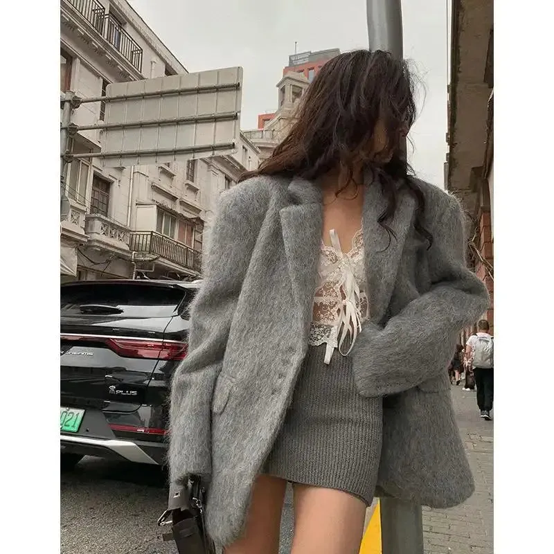 Chic Pink wool large fit blazer jacket fall coat