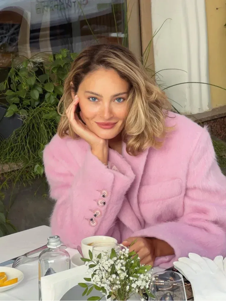 Chic Pink wool large fit blazer jacket fall coat
