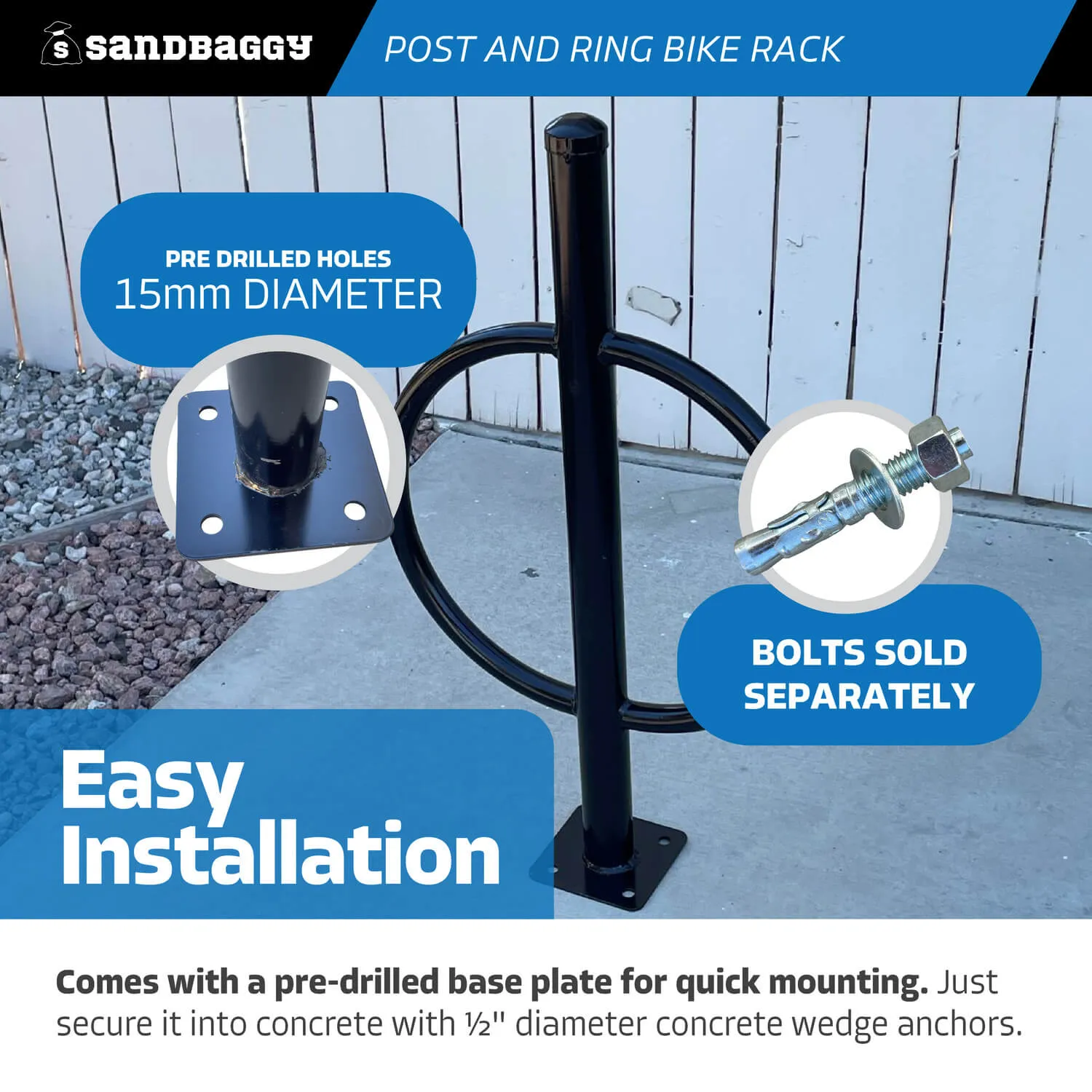 Commercial Post and Ring Bike Rack - Surface Mount (2 Bike Capacity)