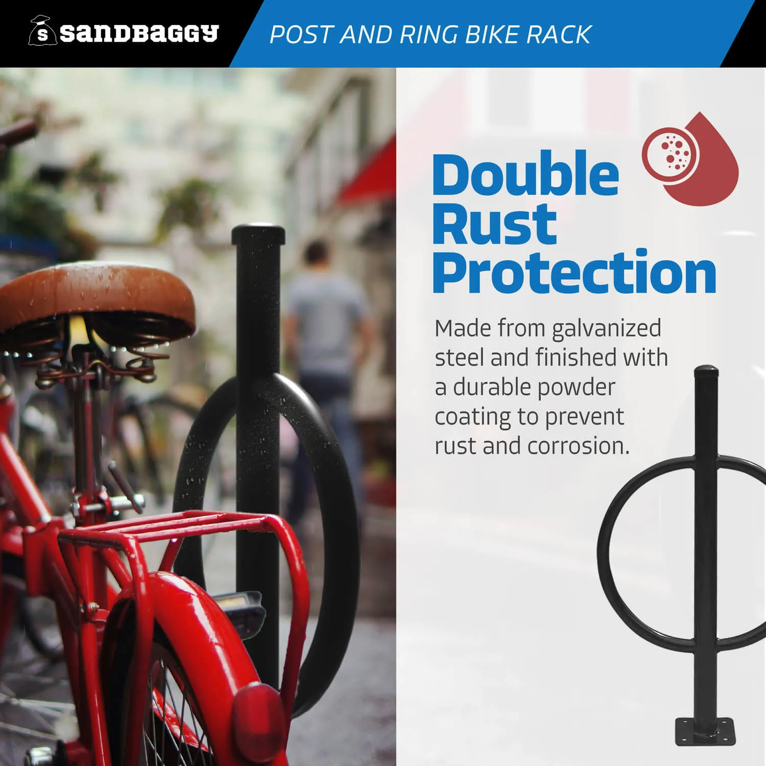 Commercial Post and Ring Bike Rack - Surface Mount (2 Bike Capacity)