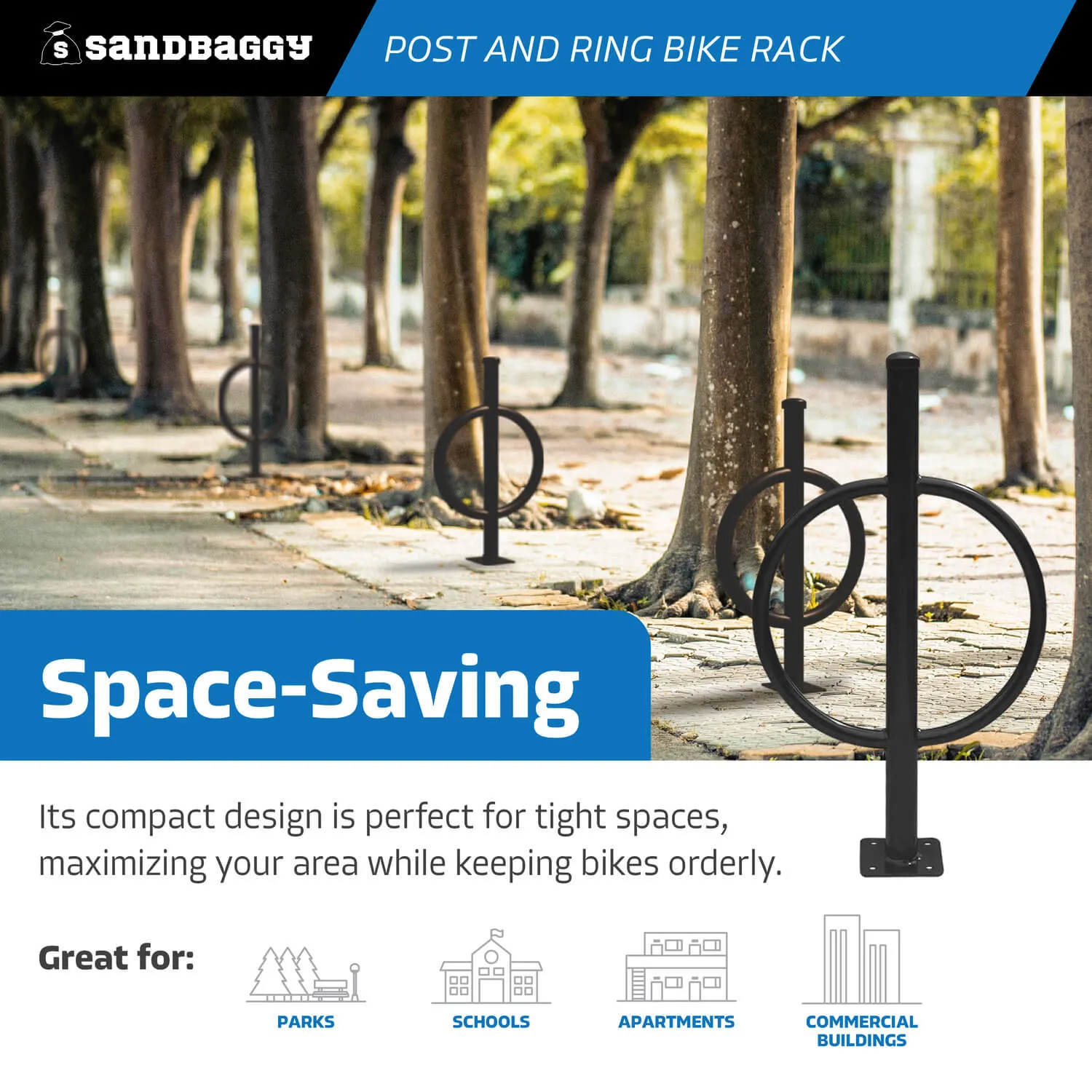 Commercial Post and Ring Bike Rack - Surface Mount (2 Bike Capacity)
