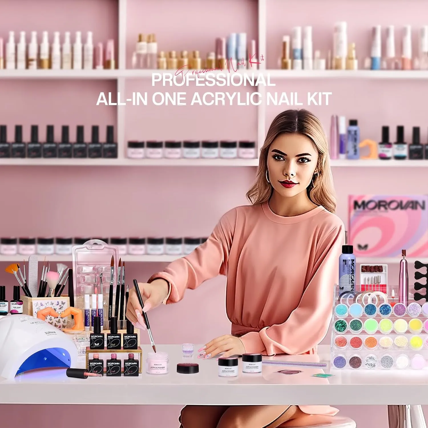 Complete Beginner Acrylic Nail Kit with UV Lamp, Nail Drill & Essential Accessories