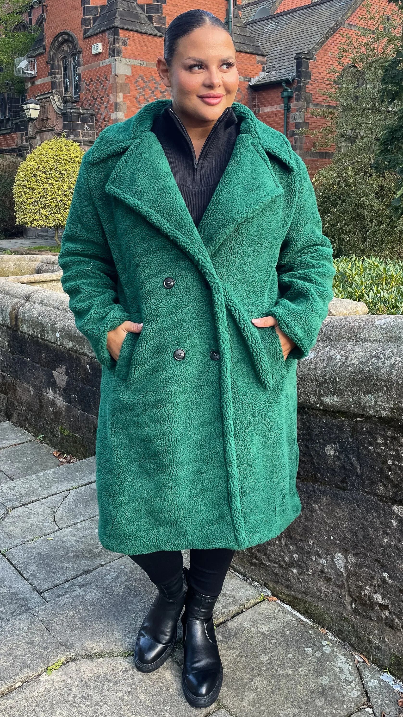 CurveWow Teddy Coat Green