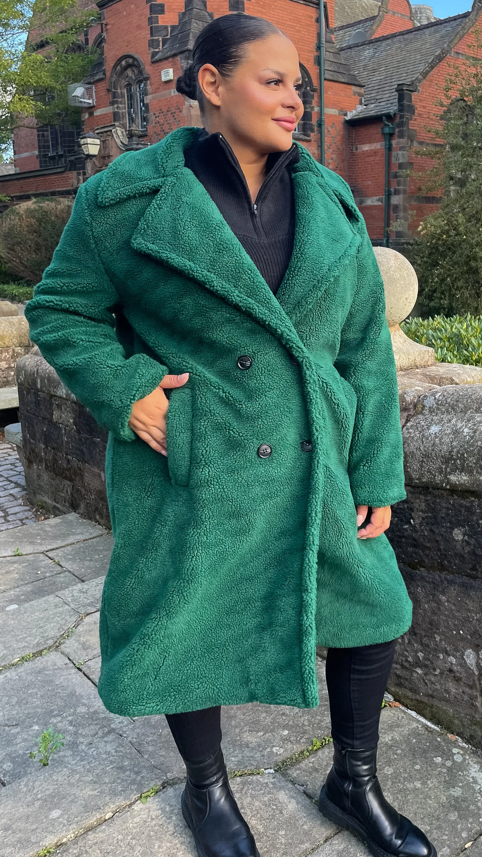 CurveWow Teddy Coat Green
