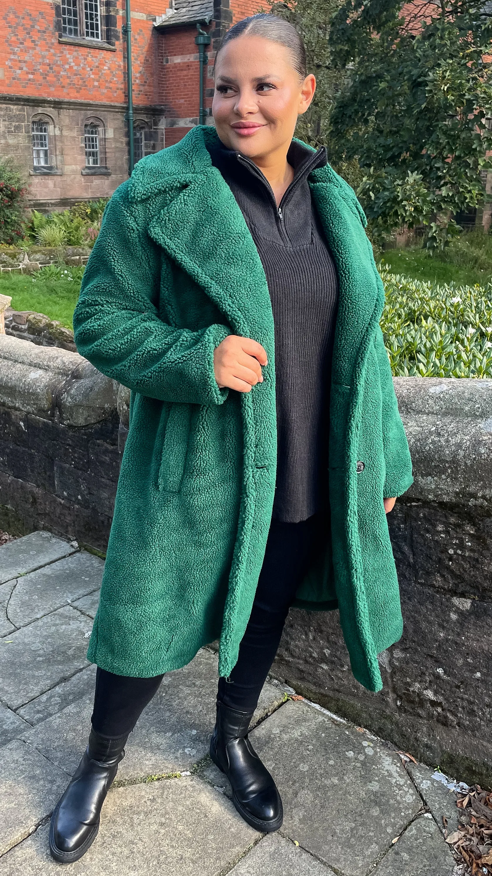 CurveWow Teddy Coat Green