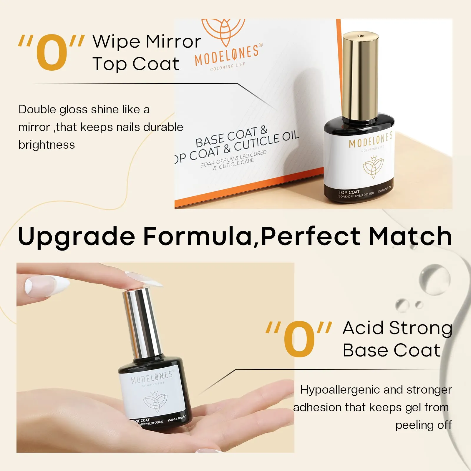 Cuticle Oil Nail Gel Top & Base Coat Set 15ml