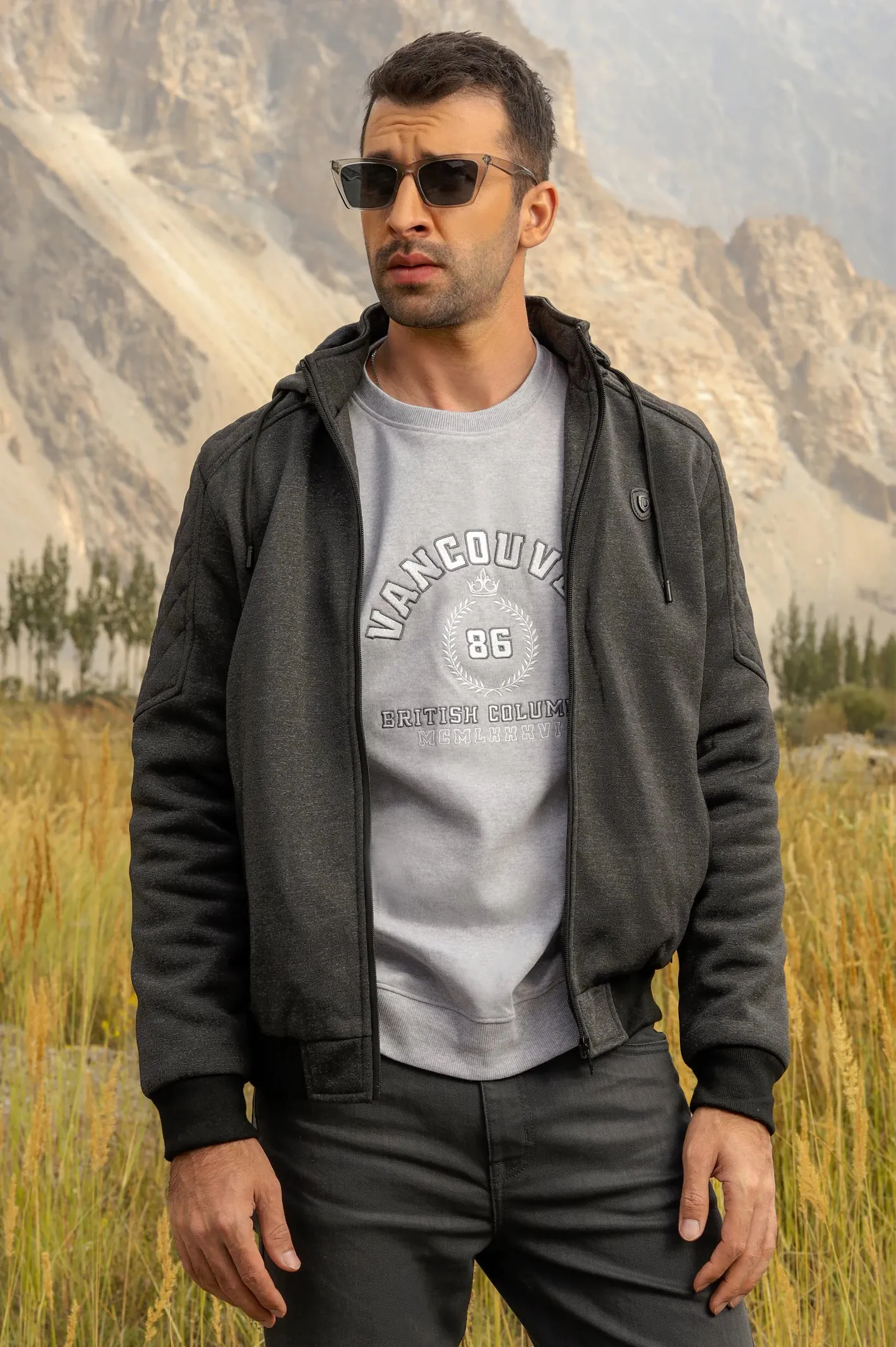 Dark Grey Embroidered Sweatshirt