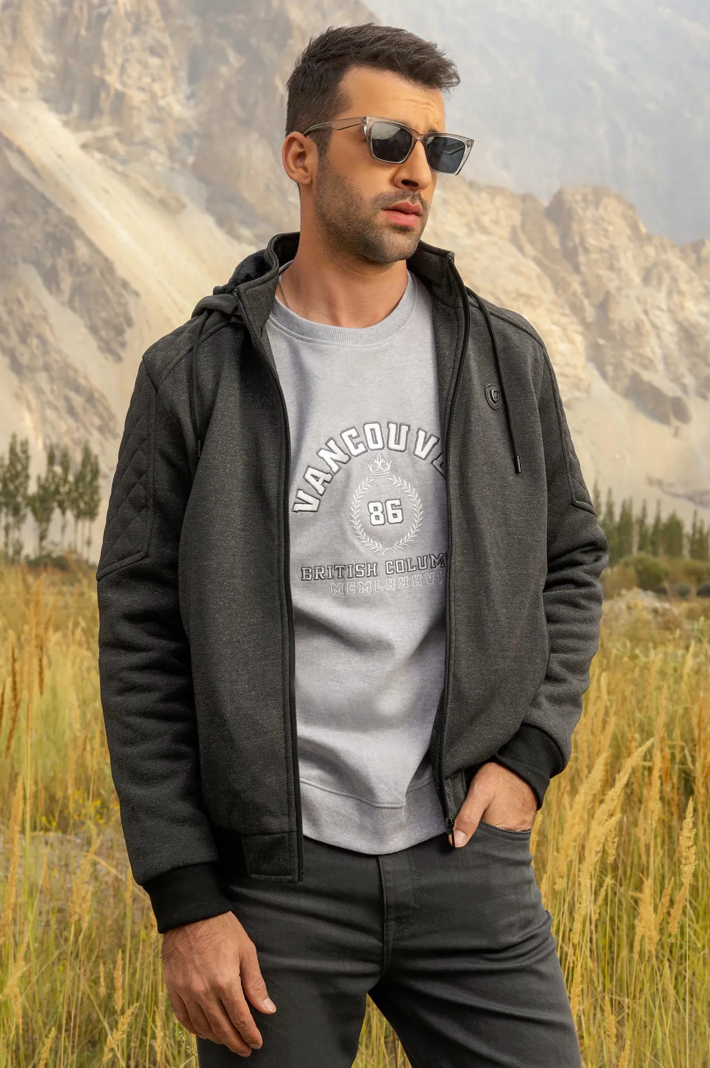 Dark Grey Embroidered Sweatshirt