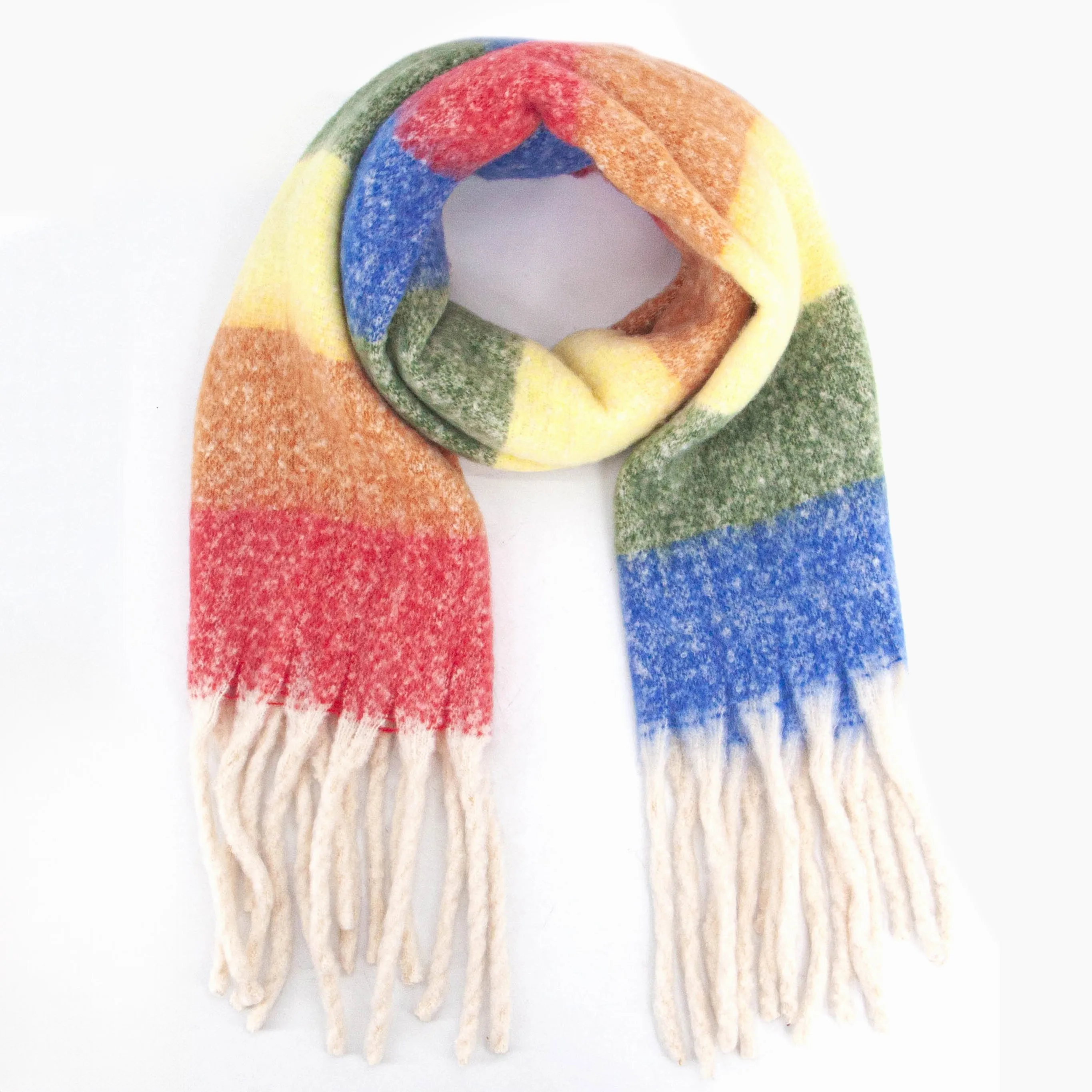 Eliza Heavyweight Scarf - Multi, Horizontal Rainbow Stripe