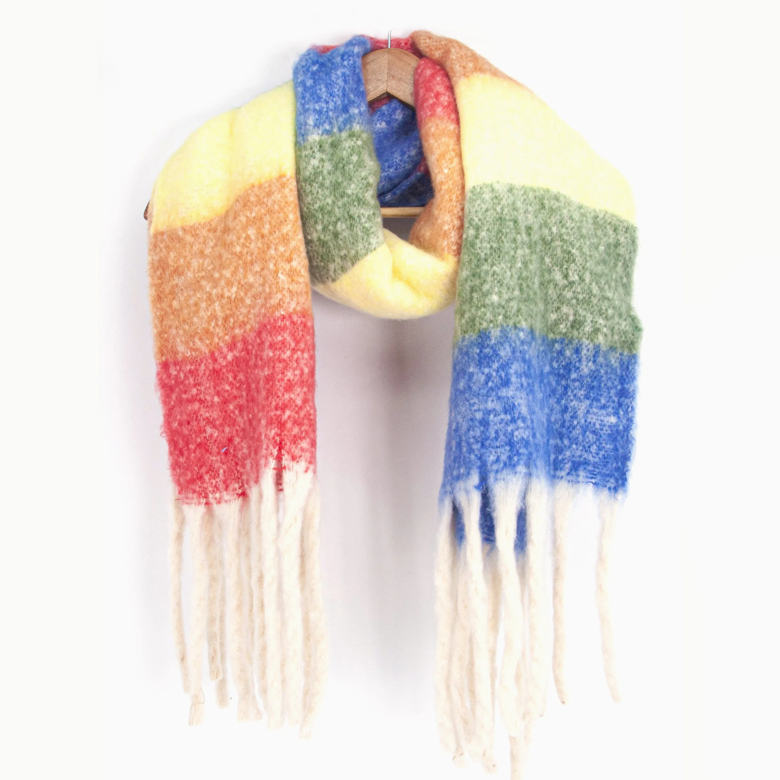 Eliza Heavyweight Scarf - Multi, Horizontal Rainbow Stripe