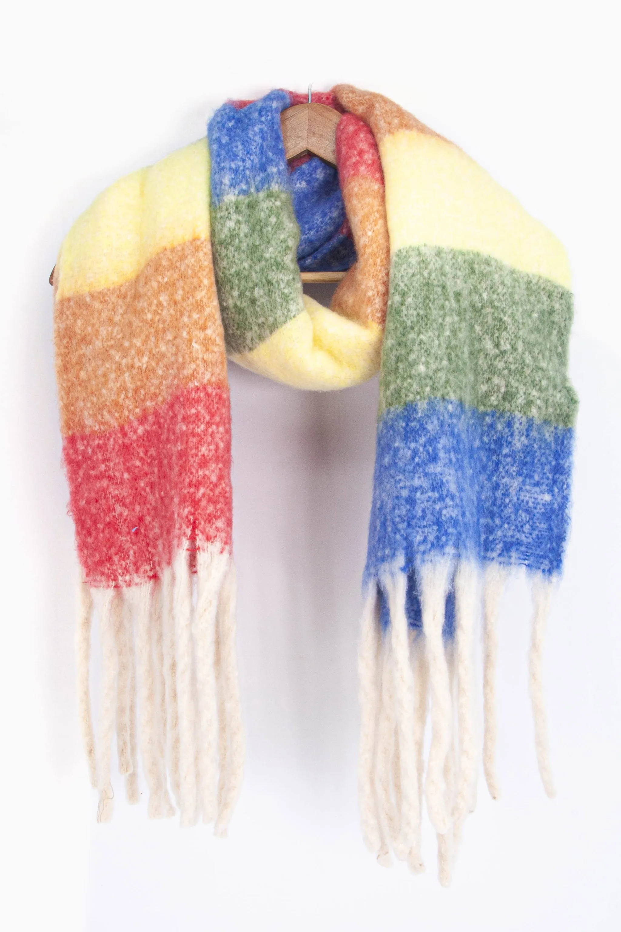 Eliza Heavyweight Scarf - Multi, Horizontal Rainbow Stripe