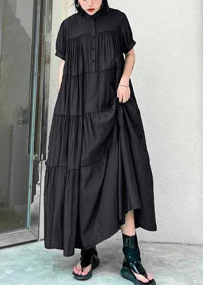 Handmade stand collar Cinched cotton dresses Wardrobes green long Dresses