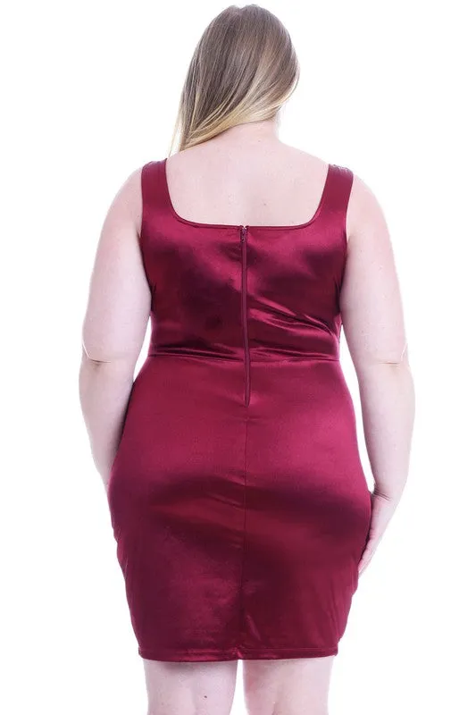 HEAVY KNIT SATIN RHINESTONE DRESS