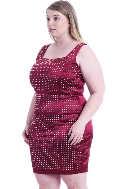 HEAVY KNIT SATIN RHINESTONE DRESS