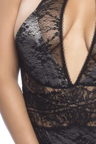 Jeanette Lace Collared Teddy - Black & Ash - Size
