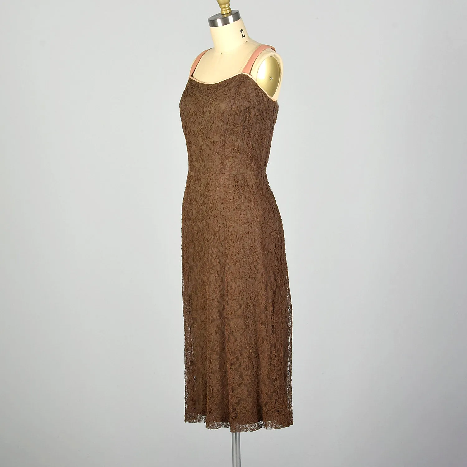 Large-XL 1950s Brown Lace Dress