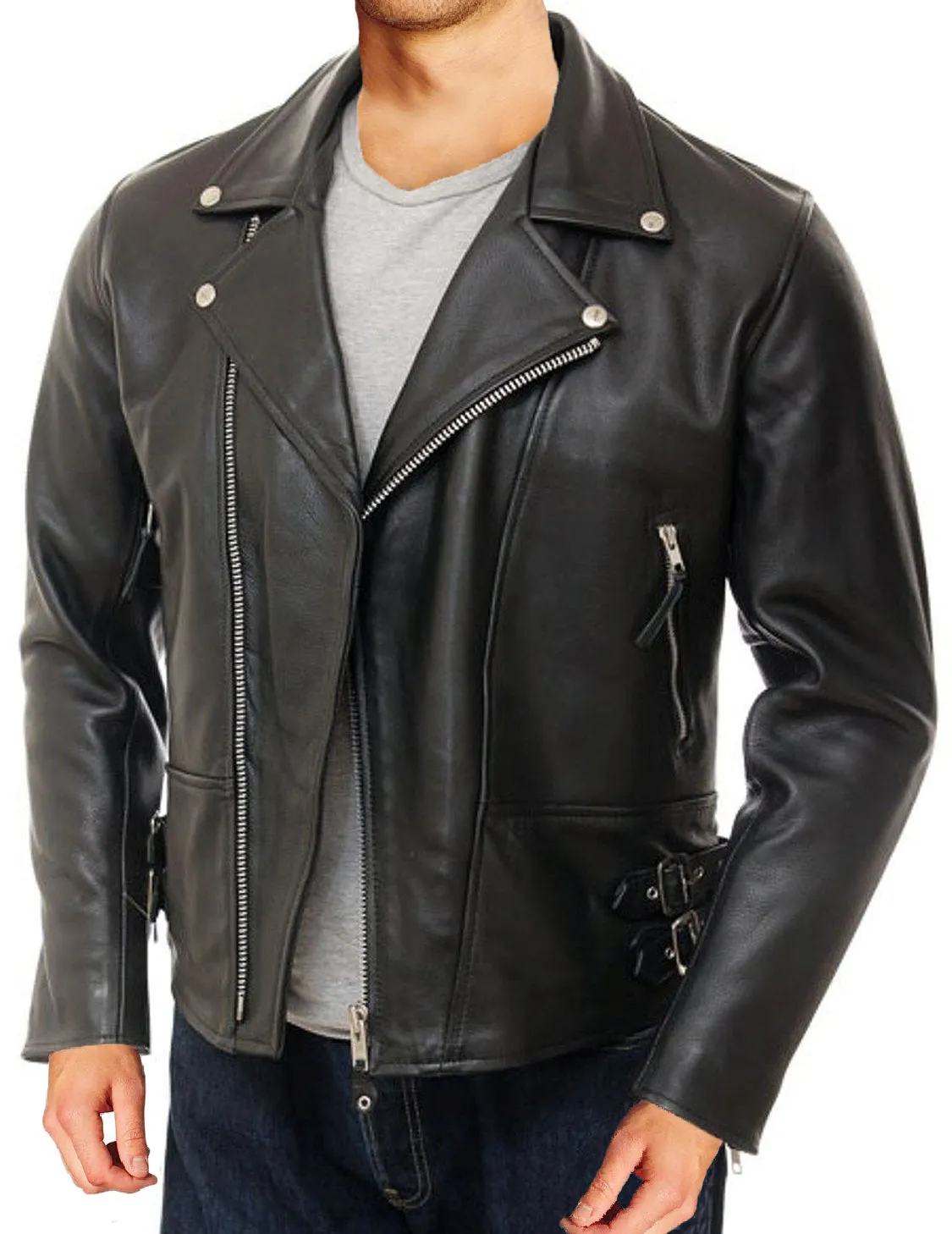 Leather Jackets Hub Mens Genuine Lambskin Leather Jacket (Black, Double Rider Jacket) - 1501104