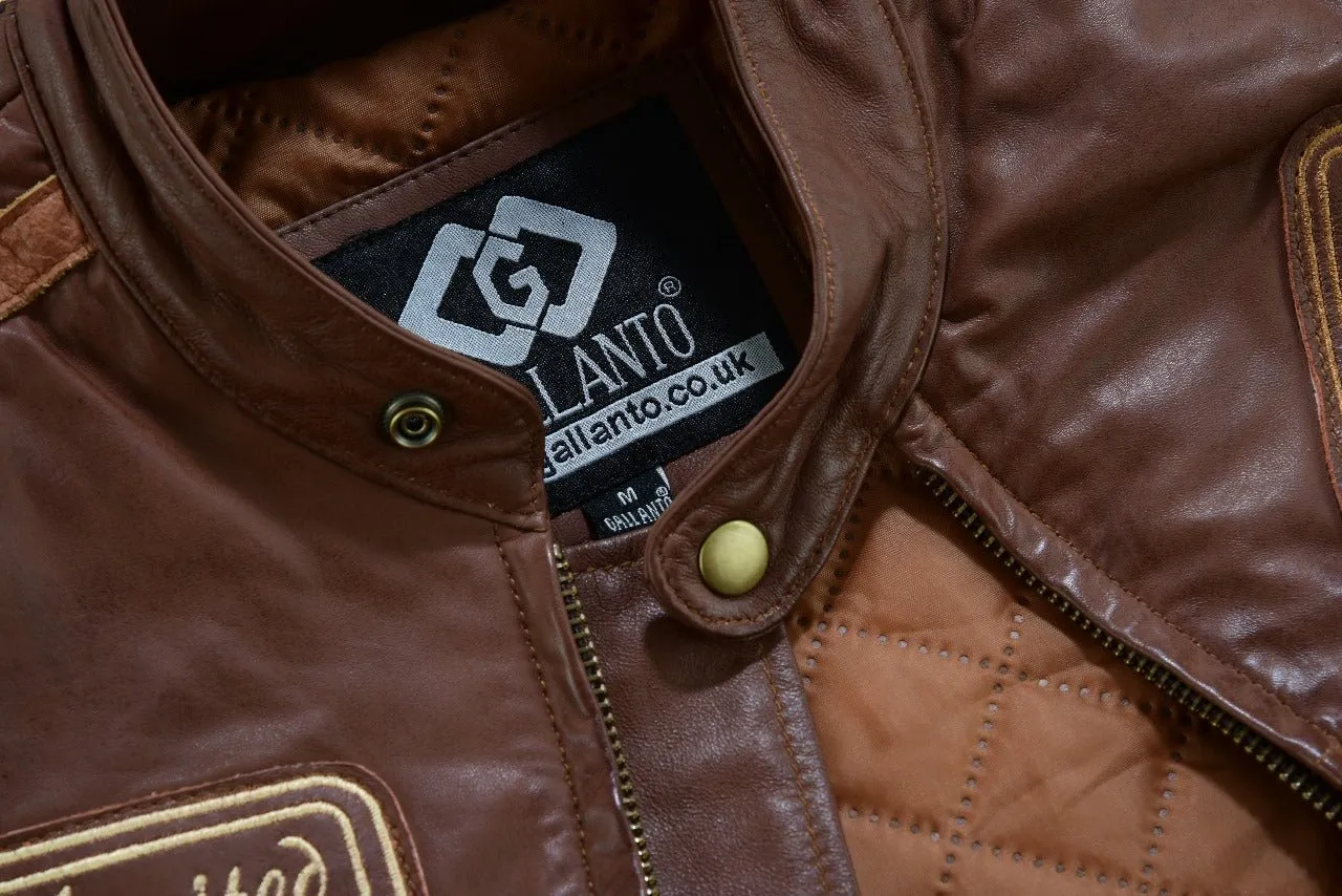 Mens British Motorcycle Black Wax Leather Badges Jacket Biker Tan Green Striped
