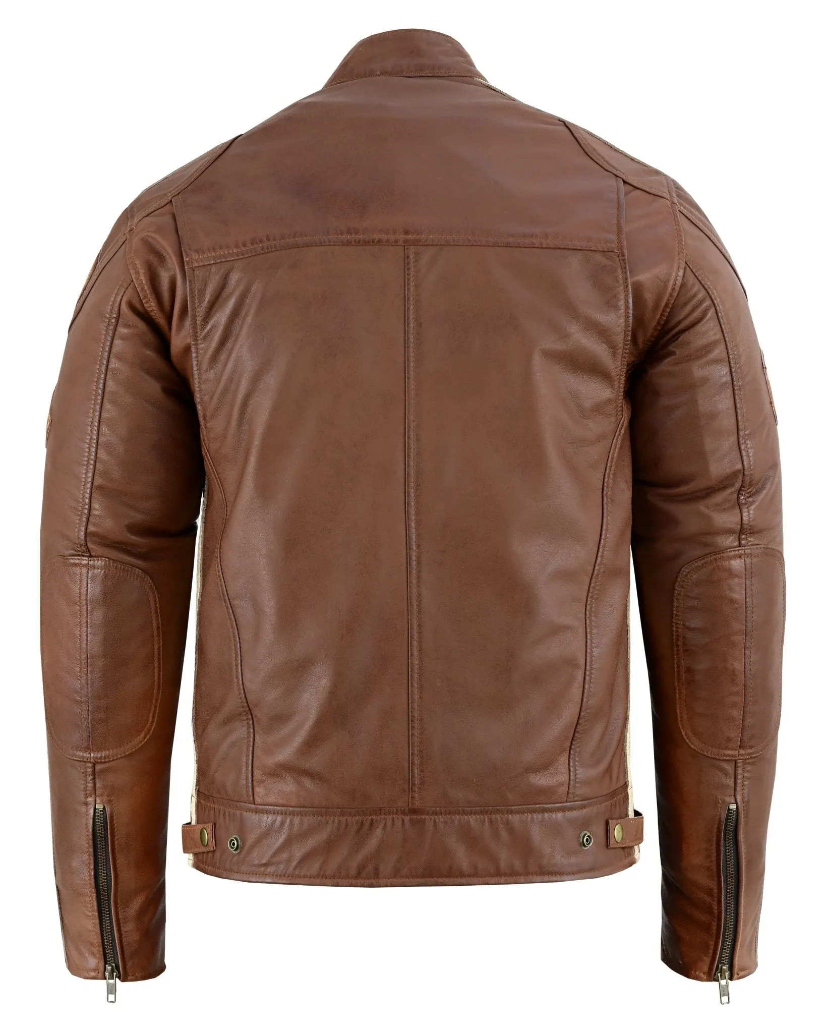 Mens British Motorcycle Black Wax Leather Badges Jacket Biker Tan Green Striped