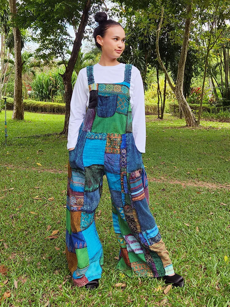 Midnight Black Wide-Leg Patchwork Jumpsuit Overall