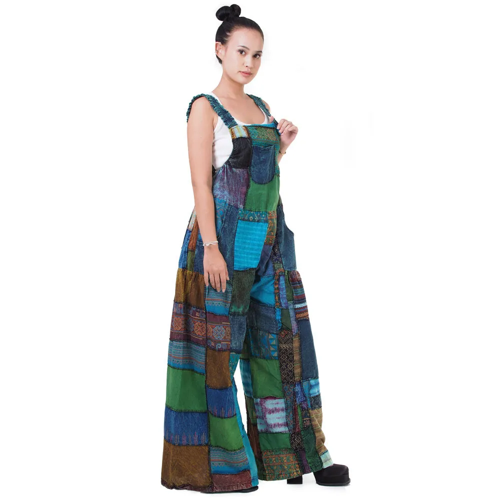 Midnight Black Wide-Leg Patchwork Jumpsuit Overall