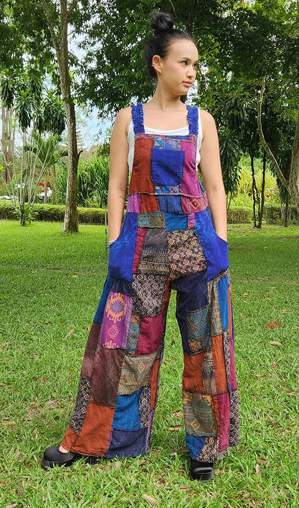Midnight Black Wide-Leg Patchwork Jumpsuit Overall
