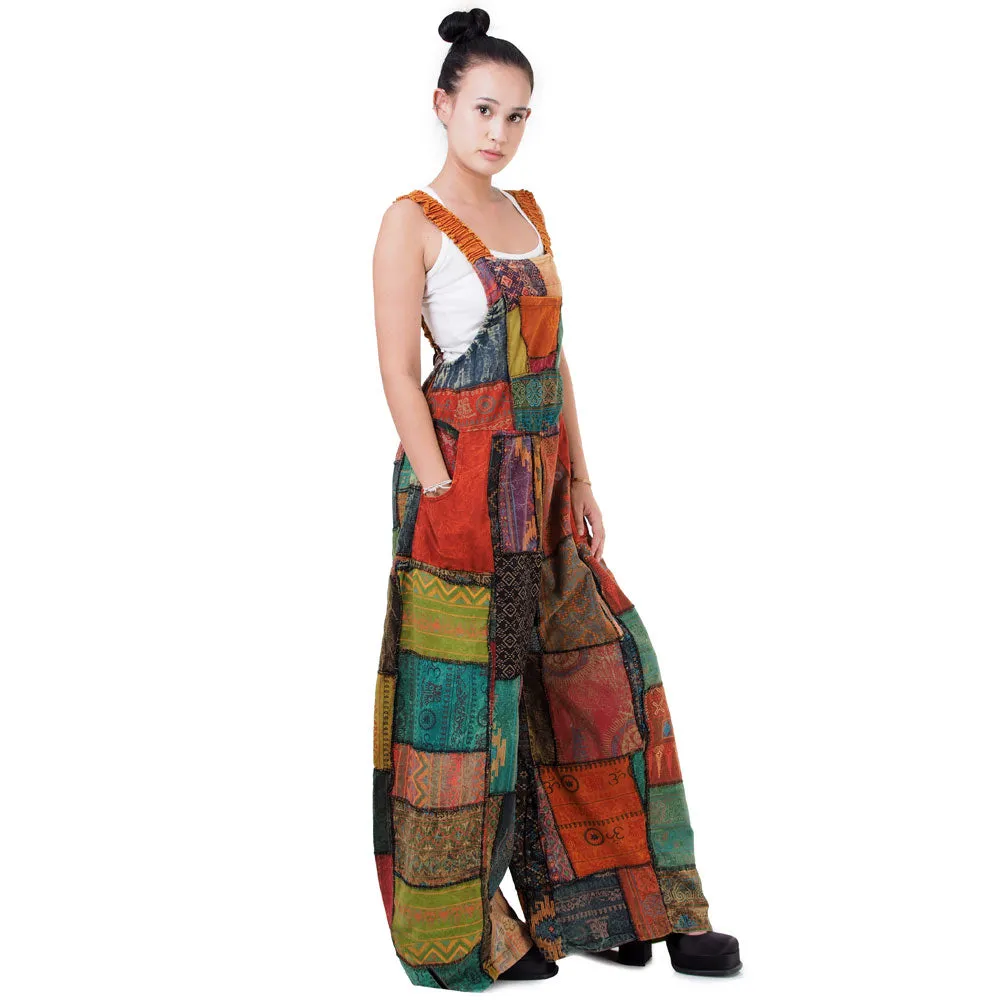 Midnight Black Wide-Leg Patchwork Jumpsuit Overall