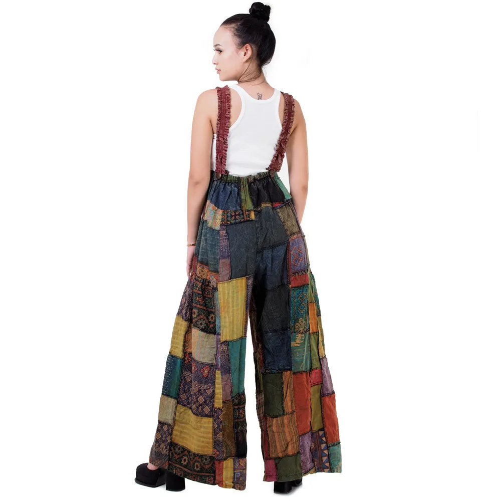 Midnight Black Wide-Leg Patchwork Jumpsuit Overall