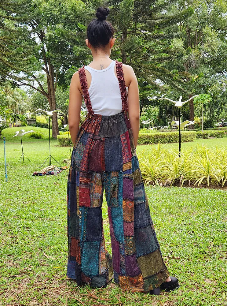 Midnight Black Wide-Leg Patchwork Jumpsuit Overall